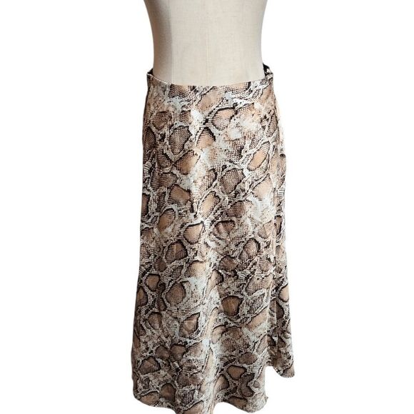 Essue Reptile Snake Print Satin Midi Skirt - Picture 2 of 6
